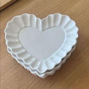 Set of Four Heart-Shaped White Ceramic Plates from Pottery Barn